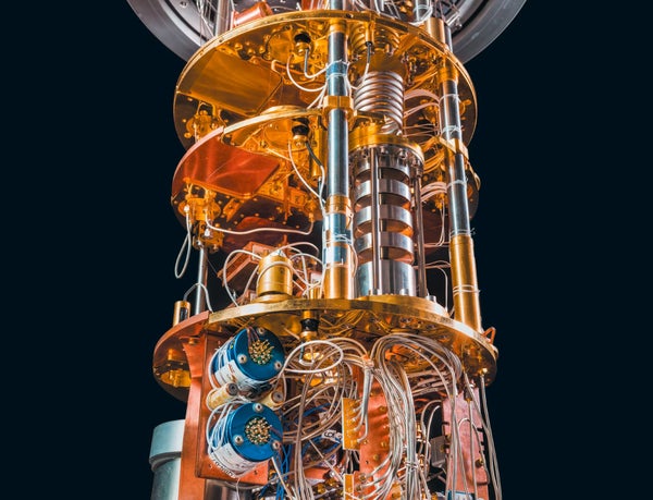 Quantum computer shown against a black backdrop.