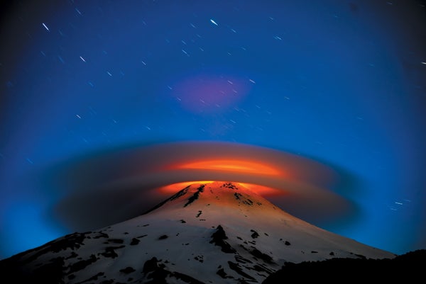 Volcano with crowing orange cloud